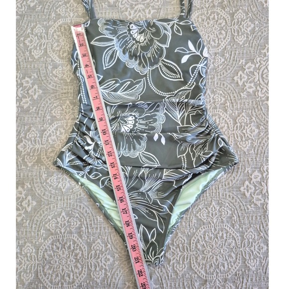 Cupshe Womens Olive Green Floral One Piece Swimsuit Ruched Slimming Size Small - Picture 2 of 7
